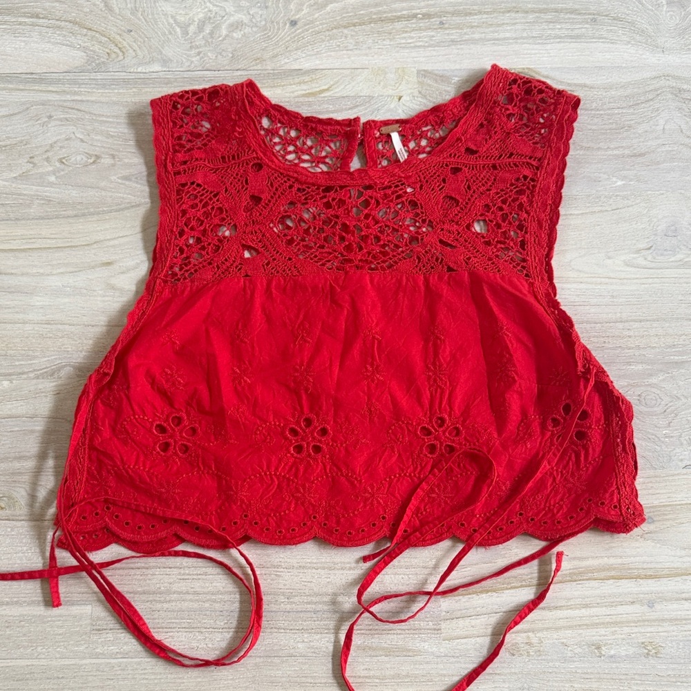 Free People Vibrant Red Lace Crop set